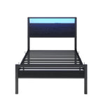Storage Bed 90x200cm with USB & LED Lighting, Metal Frame