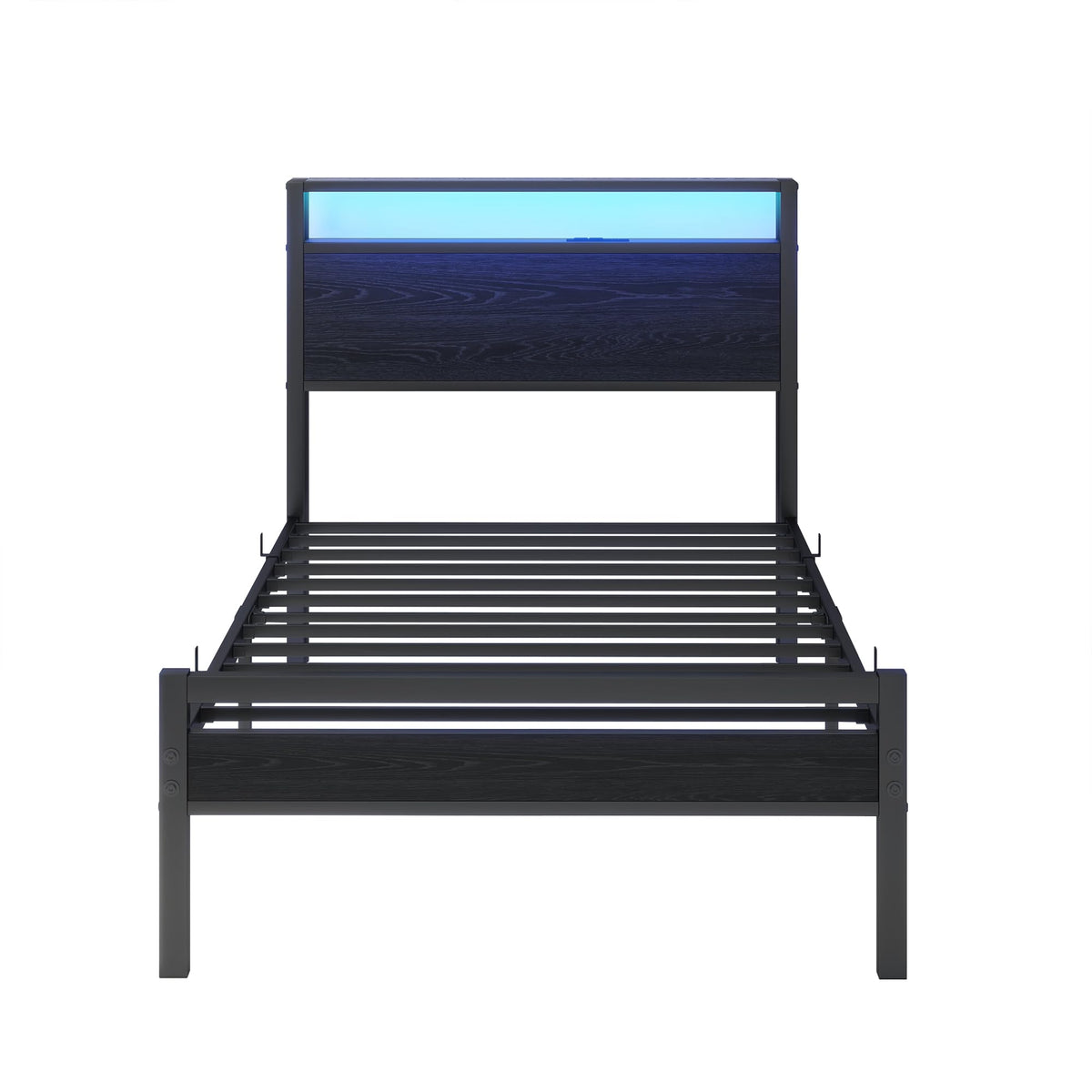 Storage Bed 90x200cm with USB & LED Lighting, Metal Frame