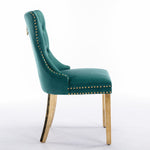 Velvet Dining Chair Tufted Solid Wood Golden Legs Set of 2 - Green