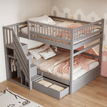 Solid Wood Bunk Bed 140x200cm High Safety Rail Storage Ladder Drawers, Grey