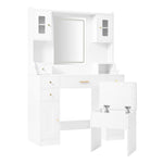 Dressing table with adjustable LED lighting, power outlets, mirror, 6 drawers, 4 doors, white