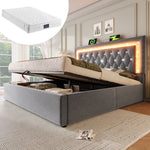 Upholstered Bed 160x200 cm with LED, USB Charging and Hydraulic Storage (with Mattress), Grey Velvet