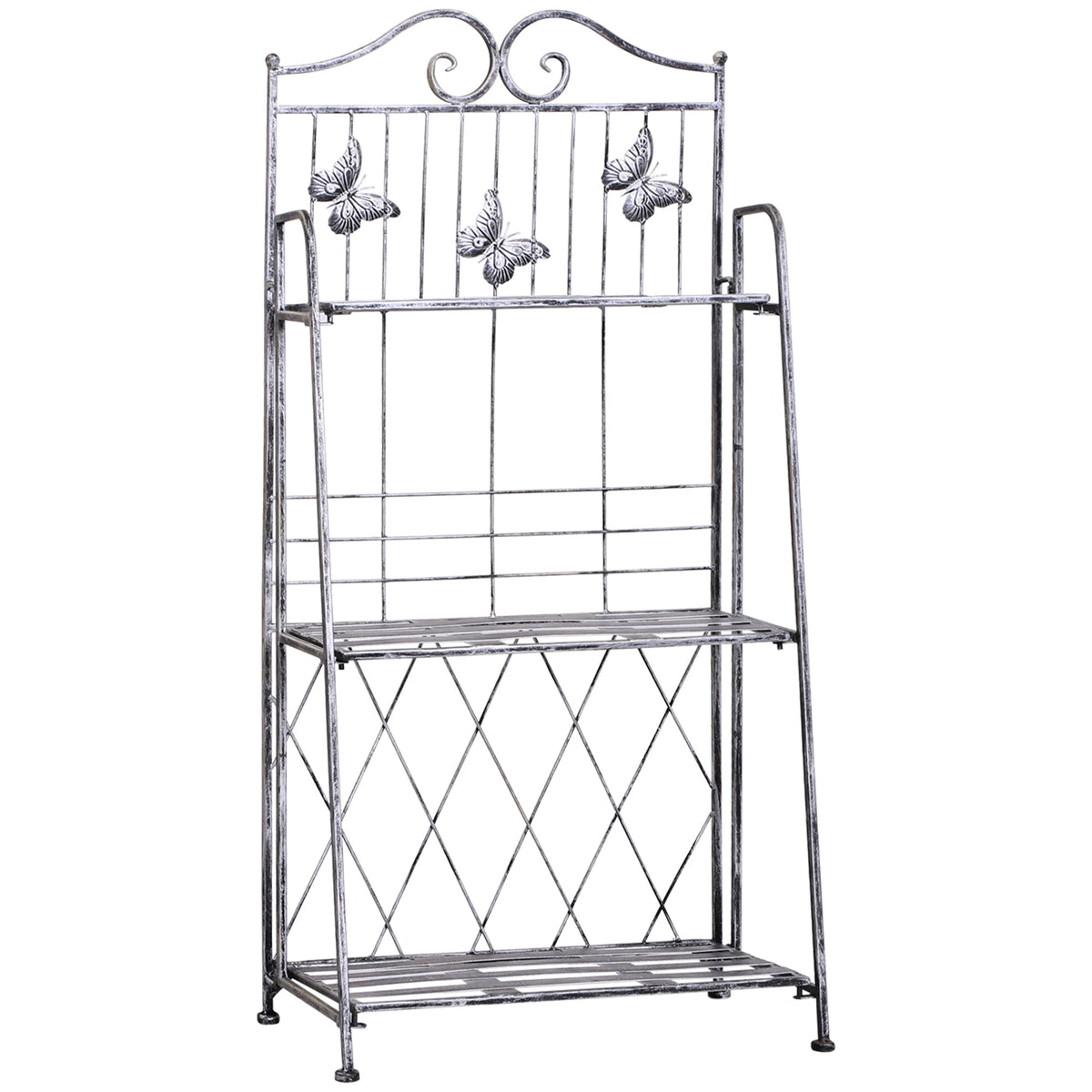 Metal Plant Stand, 3 Tiers Flower Ladder 44x25x96cm, Silver Grey