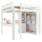 Loft Bed 140x200cm Desk Wardrobe 3 Drawers Storage Stairs - White