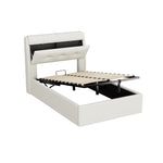 Upholstered Bed 90x200 Hydraulic Bed Box & Headboard Storage PU White