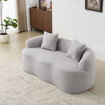 Curved Double Sofa, Compression Bedroom Couch with 2 Pillows and Round Arms, Light Grey