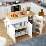 Mobile Kitchen Table 132.5cm Folding Worktop Storage Spice/Towel Rack - Oak Grain