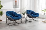 Outdoor Rattan Rocking Chair Padded Cushion Recliner Navy Blue