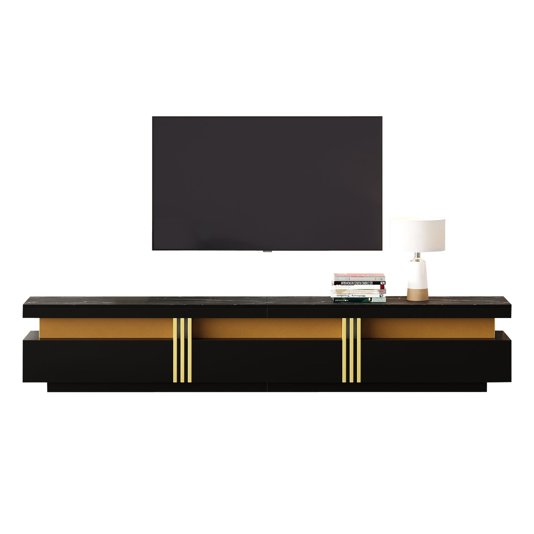Lowboard TV Cabinet, Modern Marble Look with 3 Drawers, for up to 90-inch TVs