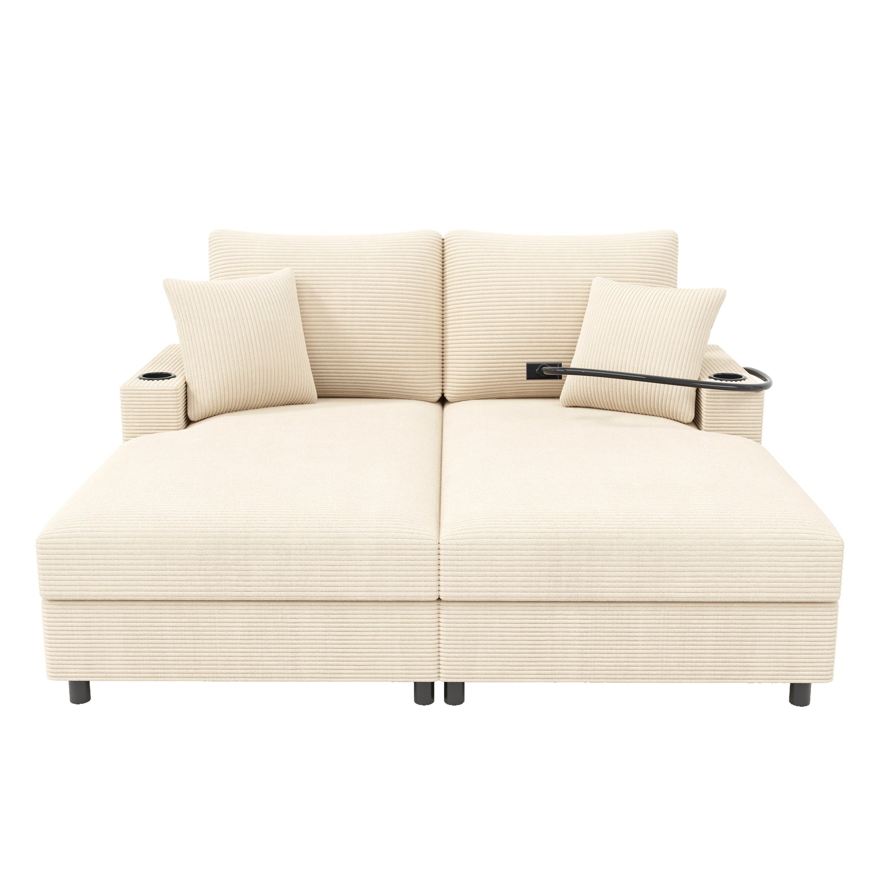 Double Sofa Bed with Sleeping Function, USB Port & Cup Holder - Beige