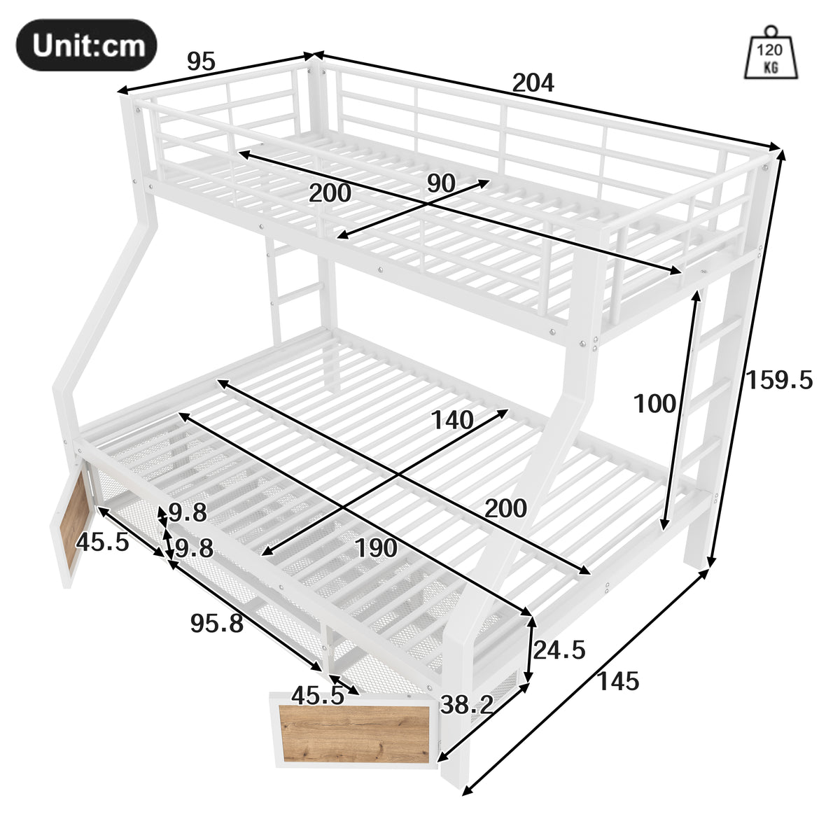 Children's Bunk Bed with Storage & Shoe Cabinet, White
