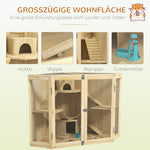 Wooden Hamster Cage, 4 Levels, Feeding Station, Seesaw, Ramp, Huts