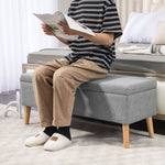 Upholstered bench with storage, 110 x 39 x 45 cm, grey linen look, rubber wood
