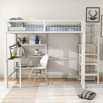 Loft Bed 140x200cm with Desk, Wardrobe & Shelves - White Iron