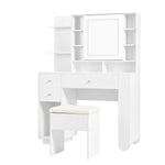 Illuminated Dressing Table with Mirror and Stool, Adjustable Brightness and Storage Drawers, White