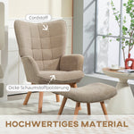 Wingback Chair with Footstool, Upholstered Relaxing Khaki Corduroy