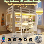 Loft Bed with Desk and Drawers, 90x200 & 140x200 cm, Pine Wood