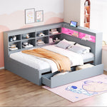Solid Wood Sofa 140x200cm, Extra Large Drawers, USB, LED, Grey