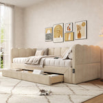 Upholstered Daybed Sofa Bed 90x200cm Extendable with 2 Drawers Storage USB Port beige chenille