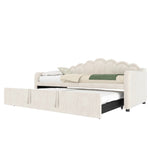 Daybed with Pull-Out Bed & LED Strip, 90x200cm, Beige Velvet