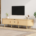 Living Room TV Cabinet with Storage, Round Table Top, 2 Drawers, MDF Wood Grain