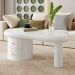 Coffee Table, Irregular Shape 2-Drawer Space-Saving Stylish Stable, White
