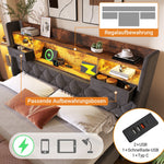 Upholstered Bed 180x200cm Hydraulic Storage LED Headboard 4 Charging Stations Linen Fabric Grey
