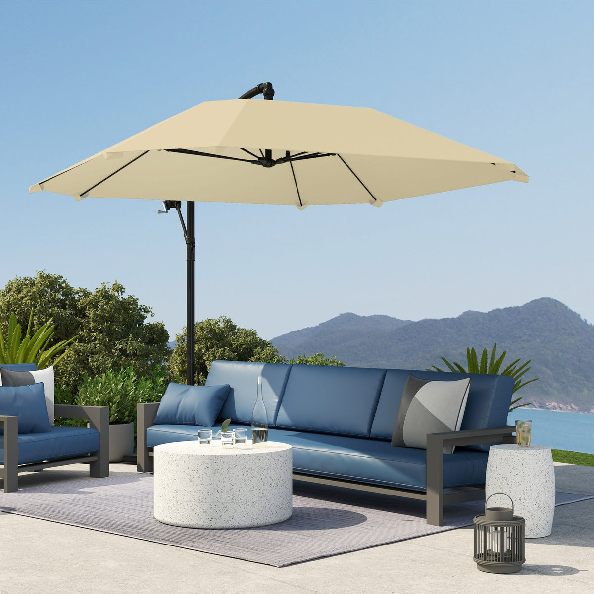 Cantilever Umbrella, Ø 260 cm, Waterproof, Tiltable, Aluminum, Beige