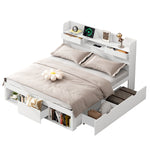 Multifunctional Double Bed with USB Port, Drawers and Storage Cabinet, 160x200cm, White