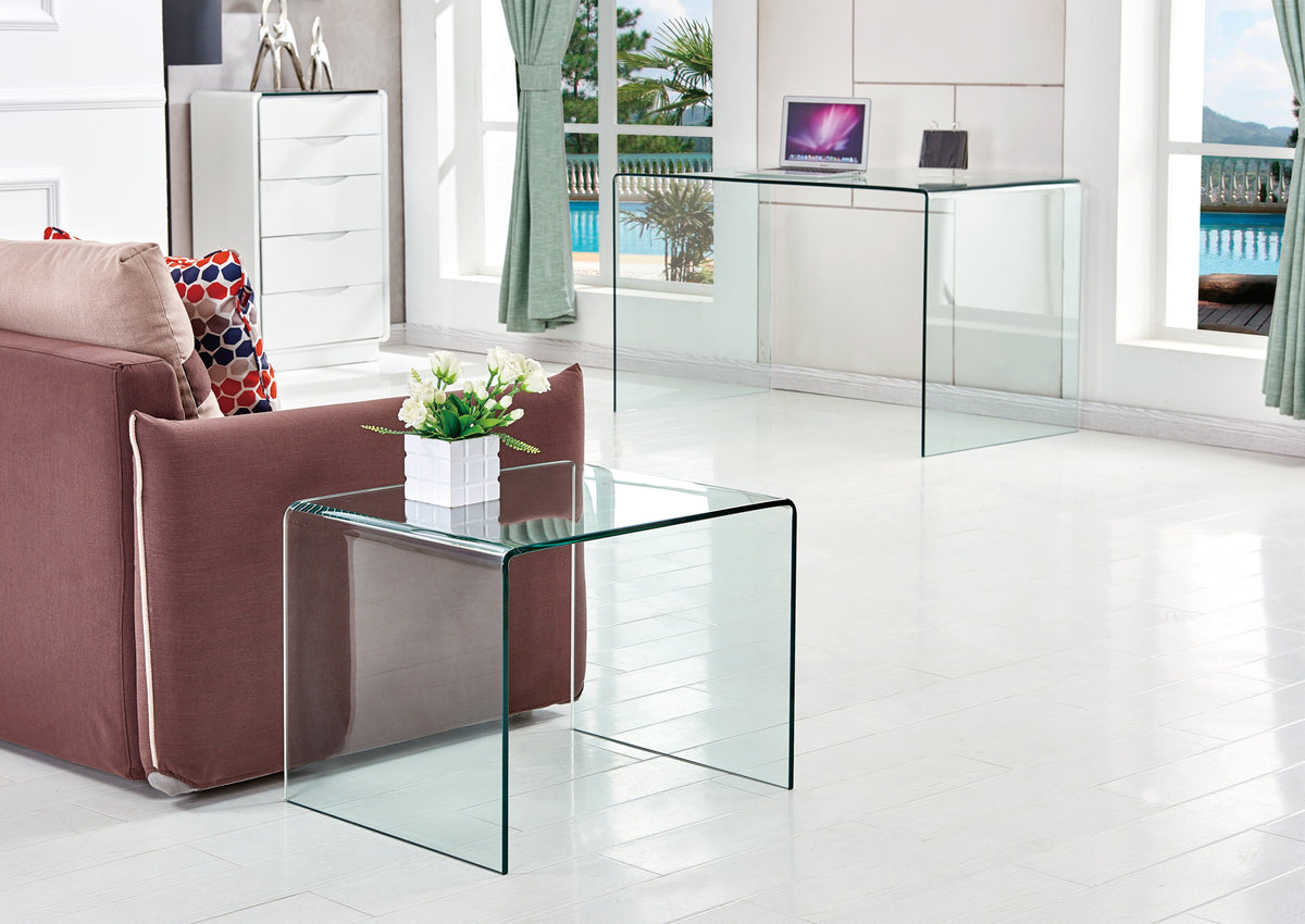 Tempered Glass Side Table, Transparent End Table and Sofa Table, Clear Bent Glass