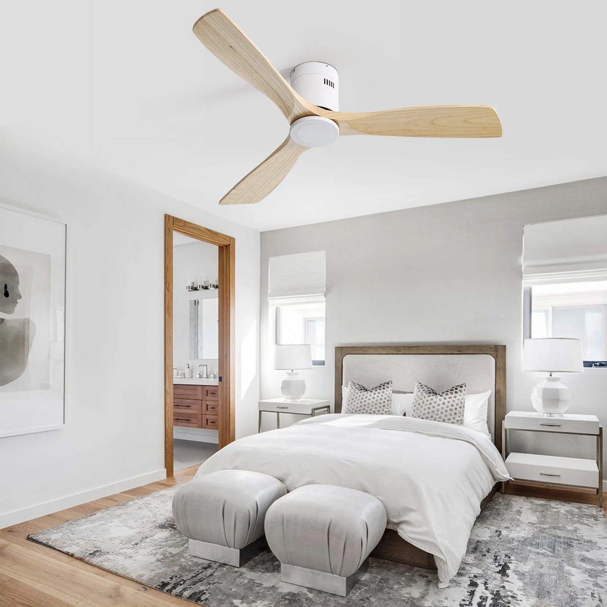 Ceiling Fan 52-Inch, Reversible DC Motor, 3 Solid Wood Blades