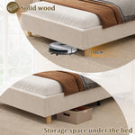 Upholstered Single Bed 90x200cm with USB & Lamp, Beige Velvet