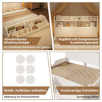Wooden Double Bed 140x200cm Youth Bed with Shelves Nightlights Bookshelf Pure White