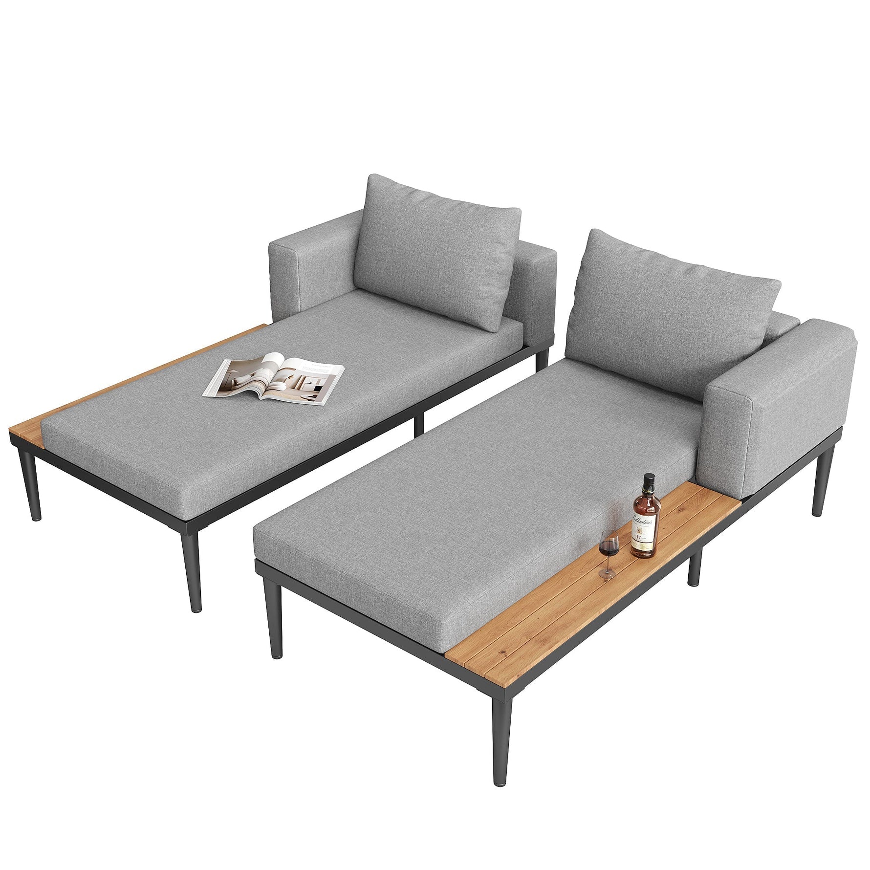 Outdoor Patio Daybed Double Lounge Sunbed Multifunctional Waterproof with Shelves