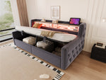 Upholstered Sofa Bed with Hydraulic Storage, LED Lighting and Charging Port, 90x200cm, Dark Grey