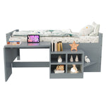 Children's Bed with Storage, Desk and European Sockets, 90x200cm, Grey Wood