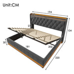 Upholstered Bed with LED, Hydraulic Storage and USB Type-C, 180x200cm, Grey