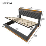 Upholstered Double Bed 140x200cm with Drawers - Grey Velvet