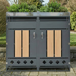 Bin Storage Unit with Planting Area, Lockable Two Doors and Hollow Base, Wood Grain Wood