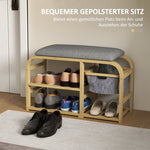2-Tier Shoe Bench, Extendable Basket, 2 Shoe Shelves, Bamboo Grey