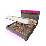 Storage Bed 160x200 with LED & USB Headboard, Velvet
