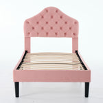 Upholstered Platform Bed Frame with Headboard, 90x200cm, Pink Velvet