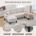 U-shaped Sofa Large 4-Seater Two Chaise Lounges Linen Fabric Beige