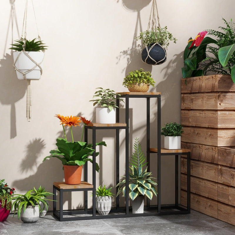Plant Stand, 4-Level Flower Shelf, Wooden, Light Brown