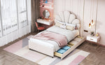 Upholstered Children's Bed 90x200cm Floral Headboard Storage Velvet Beige