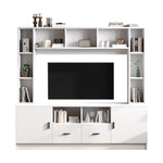 TV Wall Unit Set 180x170cm Display Cabinet 2 Cabinets 2 Drawers for 60" TV - White