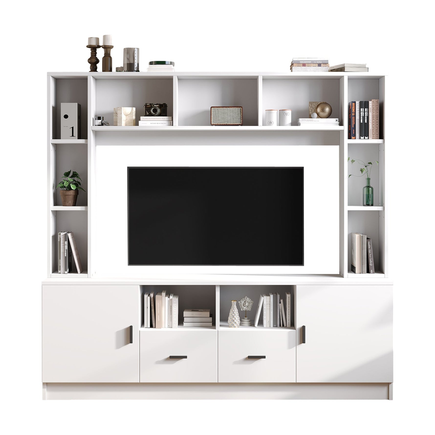 TV Wall Unit Set 180x170cm Display Cabinet 2 Cabinets 2 Drawers for 60" TV - White