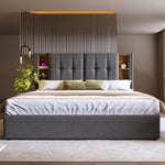 Double Bed, Wireless Charging, 180x200cm, Storage, Grey Cotton