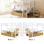 Iron Loft Bed with Padded PU Backrest and Hydraulic Function, 90x200cm, White