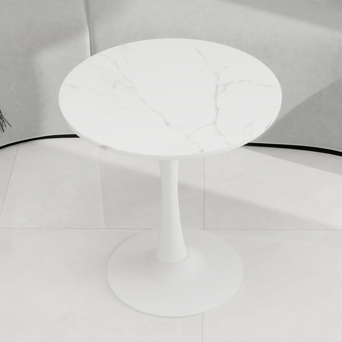 Coffee Table 27.6-inch Round Marble Mid-Century Modern 2-4 Person White Finish